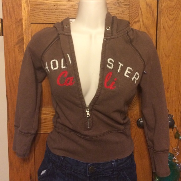 Brown hollister zip up hoodie