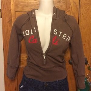 Brown hollister zip up hoodie