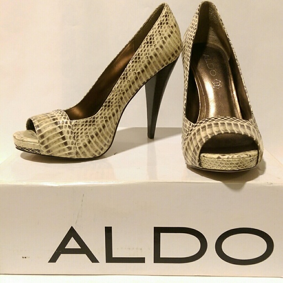 Aldo Blackriver Snakeskin Peeptoe Pumps