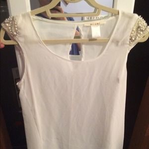 Tops - White sheer top with beaded cap sleeves. Tops - White sheer top with beaded cap sleeves.