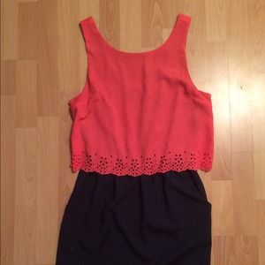 Dresses - Dark navy dress with pink overlay on top. Dresses - Dark navy dress with pink overlay on top.