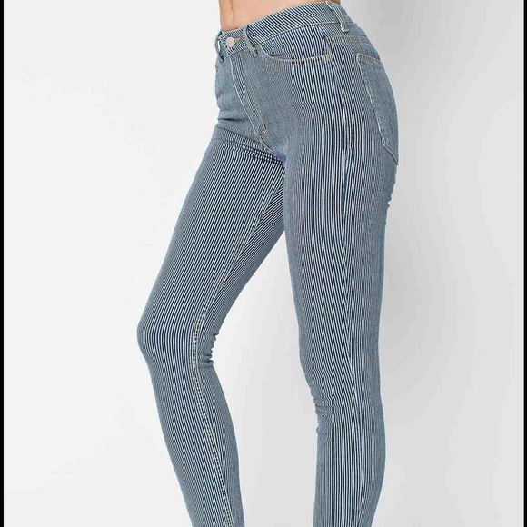 Stripe Stretch Bull Denim Side Zip Pant