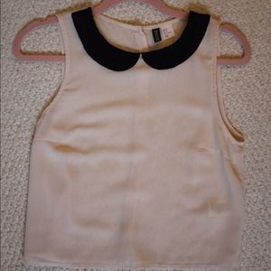 Peter Pan collar cropped black and blush blouse