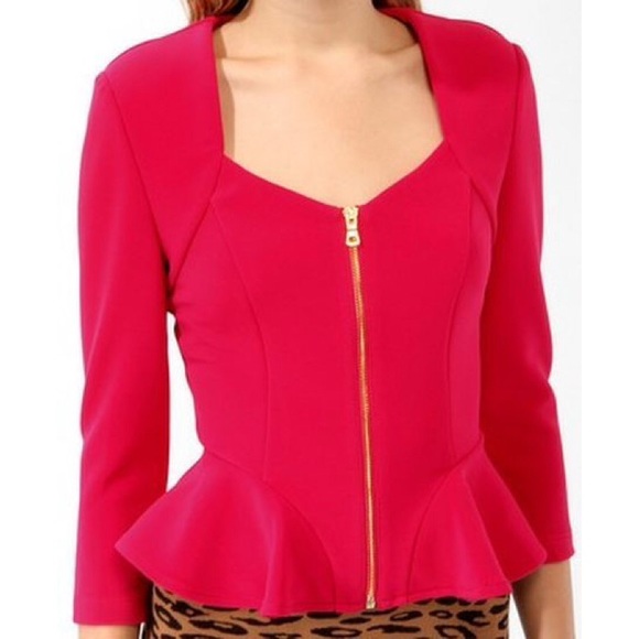 Pink Peplum Top with Gold Zipper - Picture 2 of 2