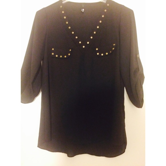 MID SLEEVE BLACK SHEER TOP - Picture 1 of 2