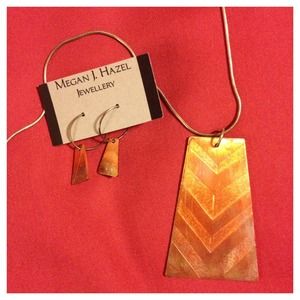One of a kind copper earrings and pendant set.