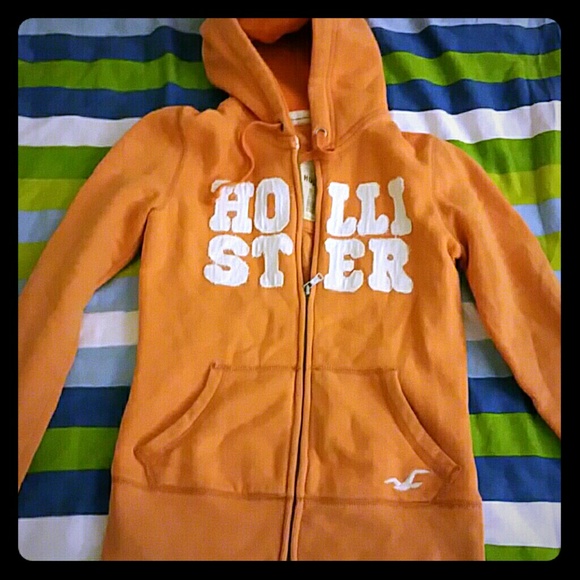 Orange hollister zip hoodie