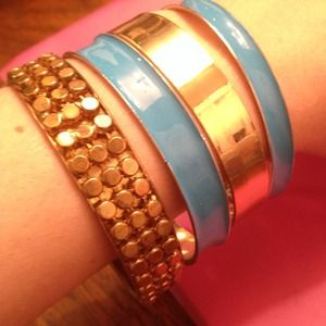STACKING BANGLE SET: Gold Mesh and blue bangles