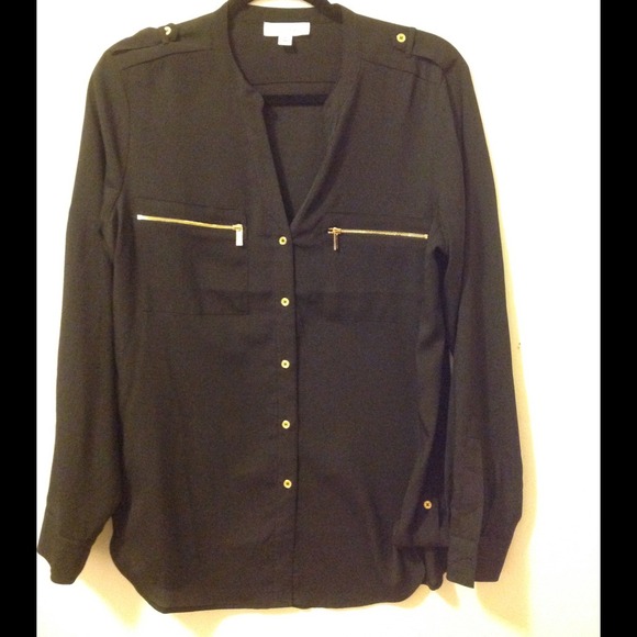 Calvin Klein zipper pocket button down blouse