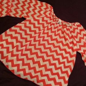 3/4 Bell Sleeve Orange Chevron Print Blouse