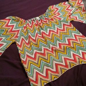 3/4 Bell Sleeve Chevron Print Blouse