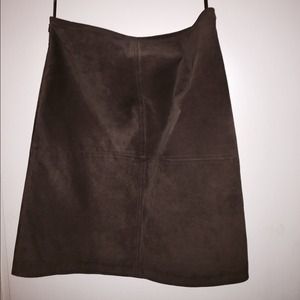 Dark brown A-line suede leather skirt.