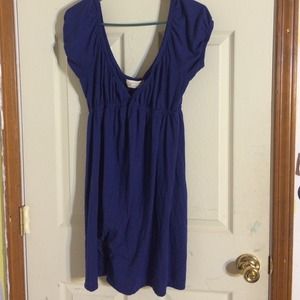 Purple plunge neck medium length dress