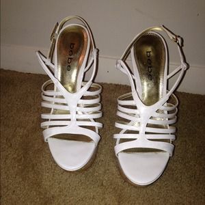 Bebe patent leather wedge sandals