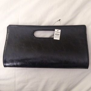 Express black leather clutch