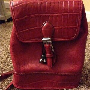 Red leather backpack purse