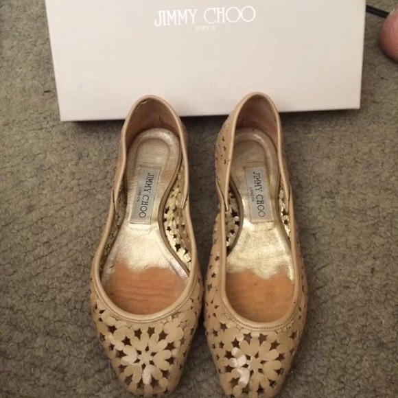 Authentic Jimmy Choo Flats Patent Tan Nude Vintage