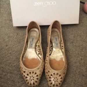 Authentic Jimmy Choo Flats Patent Tan Nude Vintage
