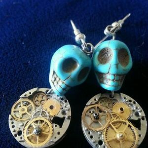 Handmade Steampunk inspired skull earrings