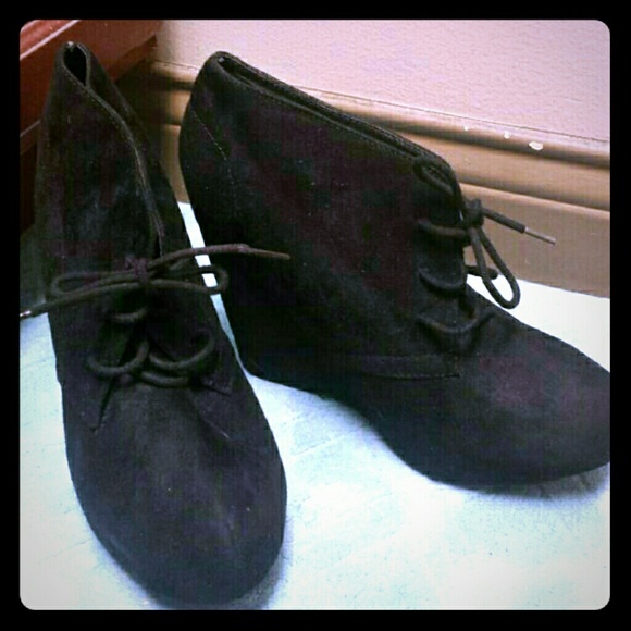 Sexy black wedge booties