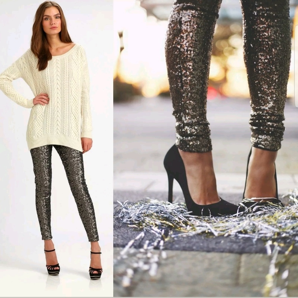 LAST ONE // Slim Fit Black Sequin Leather Leggings