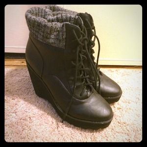 Black Wedge Booties