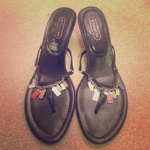 Heeled 1 1/2 Inch Leather Sandals w/ Coach Charms
