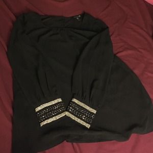 black long sleeve, jeweled sleeve blouse