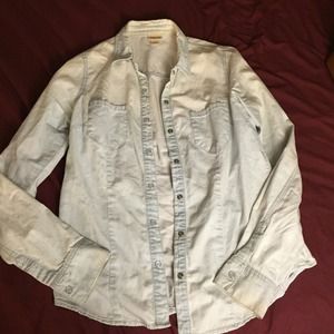 light wash, denim bottom down shirt