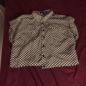 navy blue/cream heart button down blouse