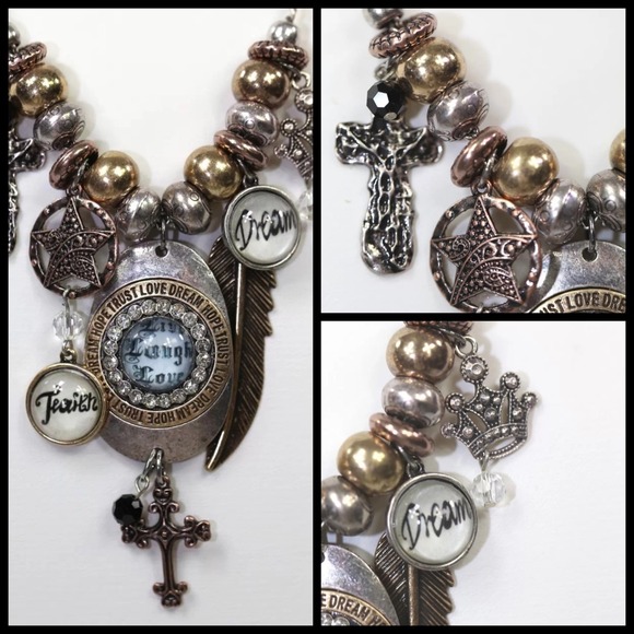 D6 Gold Silver Live Laugh Love Hope Necklace - Picture 3 of 4