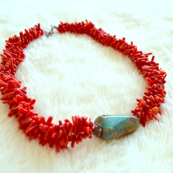 Coral Necklace with Stone Pendant