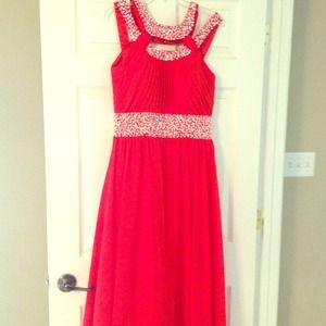 Long gown red with beading open back.