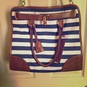 Blue and white striped purse
