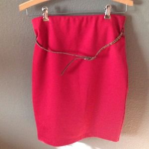 Red w/leopard print belt pencil skirt