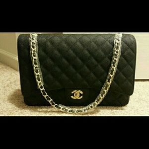 Caviar leather maxi flap bag