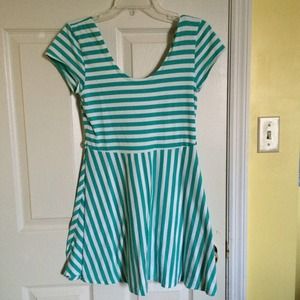 Green and white striped dress