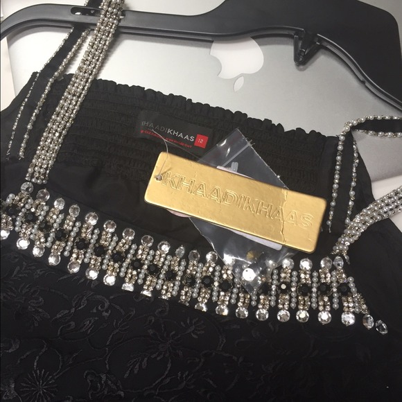 Top Silk Chiffon Hand made black. Rhinestone work - Picture 2 of 3