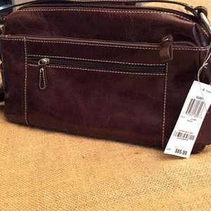 Brown glazed leather Gianni Bernini shoulder bag