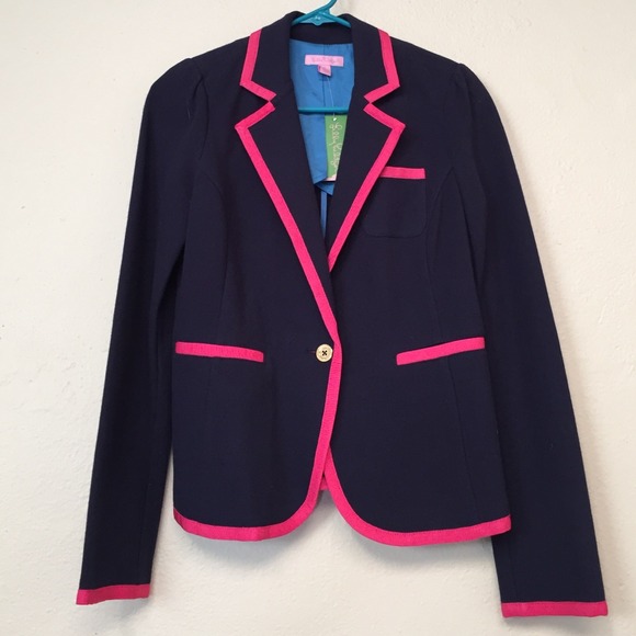 Lilly Pulitzer Malibu blazer navy hot pink size S