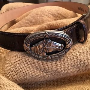 Brighton leather belt with horse head buckle sz lg