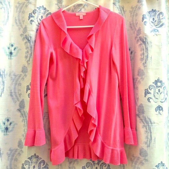 Lilly Pulitzer ruffled cardigan pink size XS
