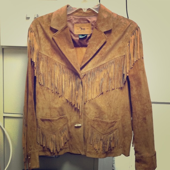 Tan suede and leather fringe jacket