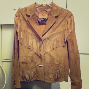 Tan suede and leather fringe jacket