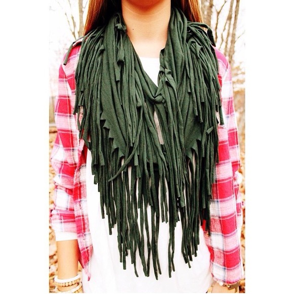 Green fringe infinity scarf