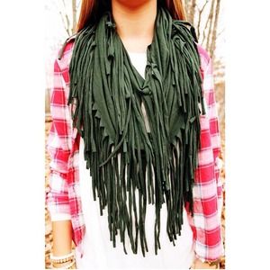 Green fringe infinity scarf
