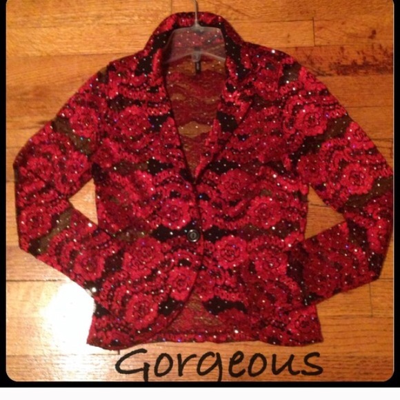Pre loved red/black lace sheer jacket