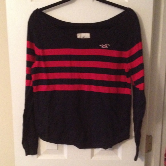 Navy Red Striped Easy Fit Sweater