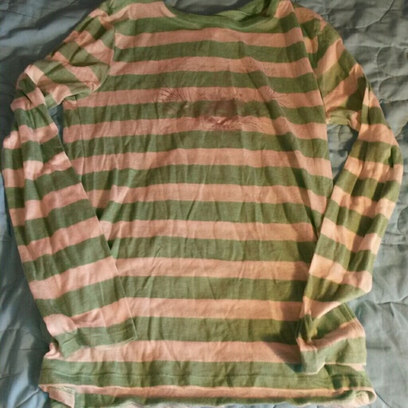 Green and White Striped Long Sleeve Shirt