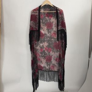 Nordstrom Floral Rose Kimono Tassel Scarf Shawl OS